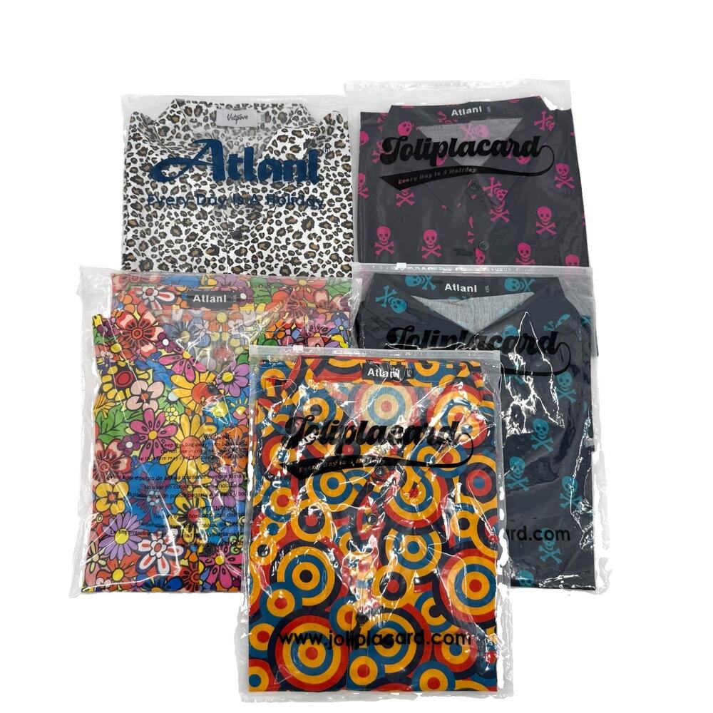 Atlanl Mens 3XL Lot of 5 Cotton Short Sleeve Button Up Shirts Funky Designs Boho